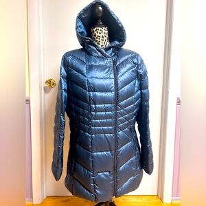 Halogen Greenish Blue Quilted Hooded Women's Zip Jacket Down Coat Size:XL